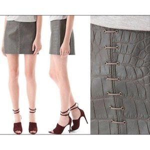 New Alexander Wang 100% leather crocodile embossed lace up mini skirt